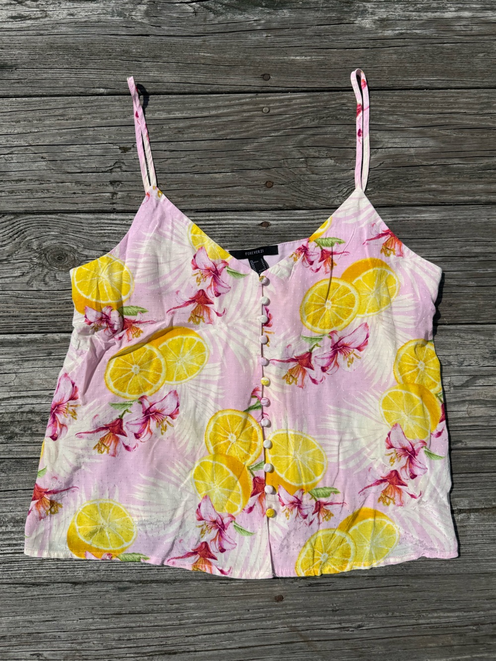 Forever 21 Lemon & Floral Button Front Cami